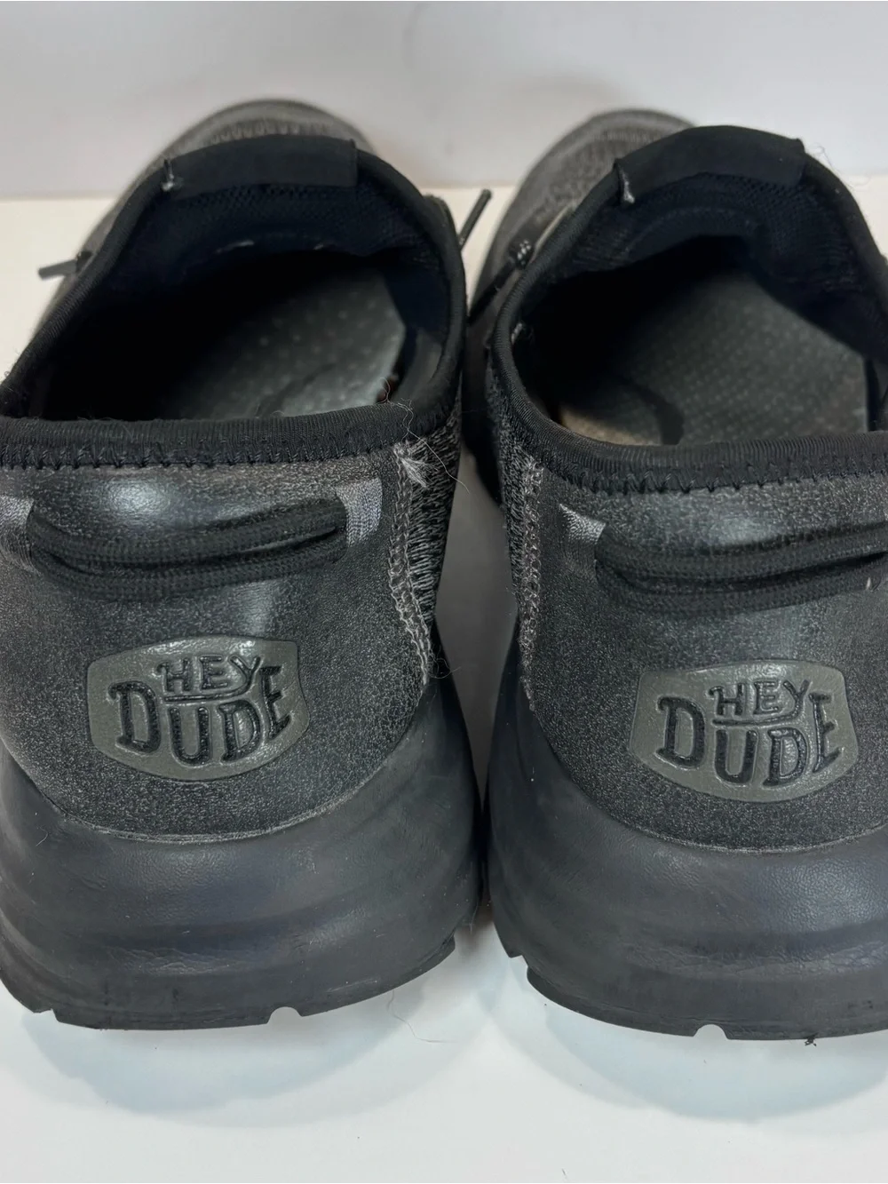 Hey Dude Mens Sirocco Black Night Shoes Knit W/Leather Sz 10 Slip On Boho Casual